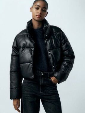 Zara cropped faux leather puffer jacket - SIZE MEDIUM LIKE NEW